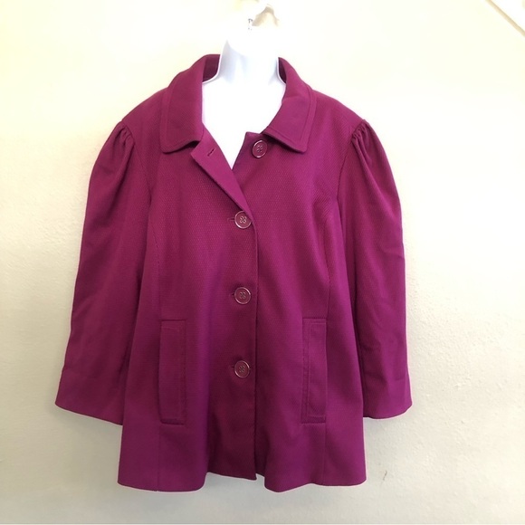 Dialogue Woman’s Texturized Puff Sleeves Swing Blazer Plus Size 2X - Picture 1 of 13